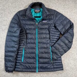 Patagonia Down Sweater Jacket Womens XS Navy Blue Teal Puffer FullZip 84683 FA16